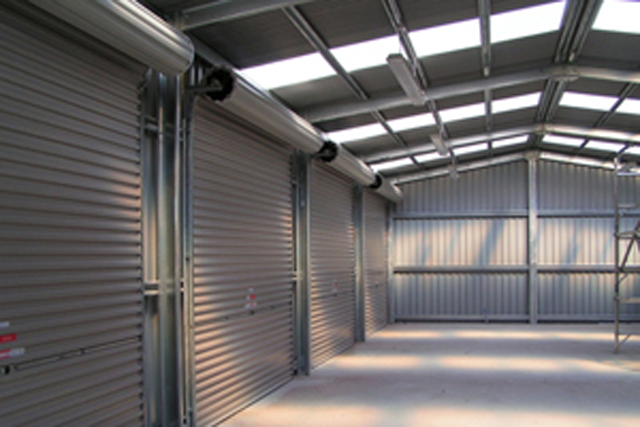 The interior-side of multiple roller doors